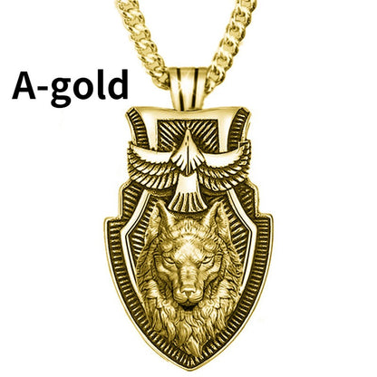 Colar Masculino de Aço Inoxidável com Pingente Triângulo e Cabeça de Lobo, Joia Punk de Animal para Homens, Presente de Aniversário, Estilo Hip Hop