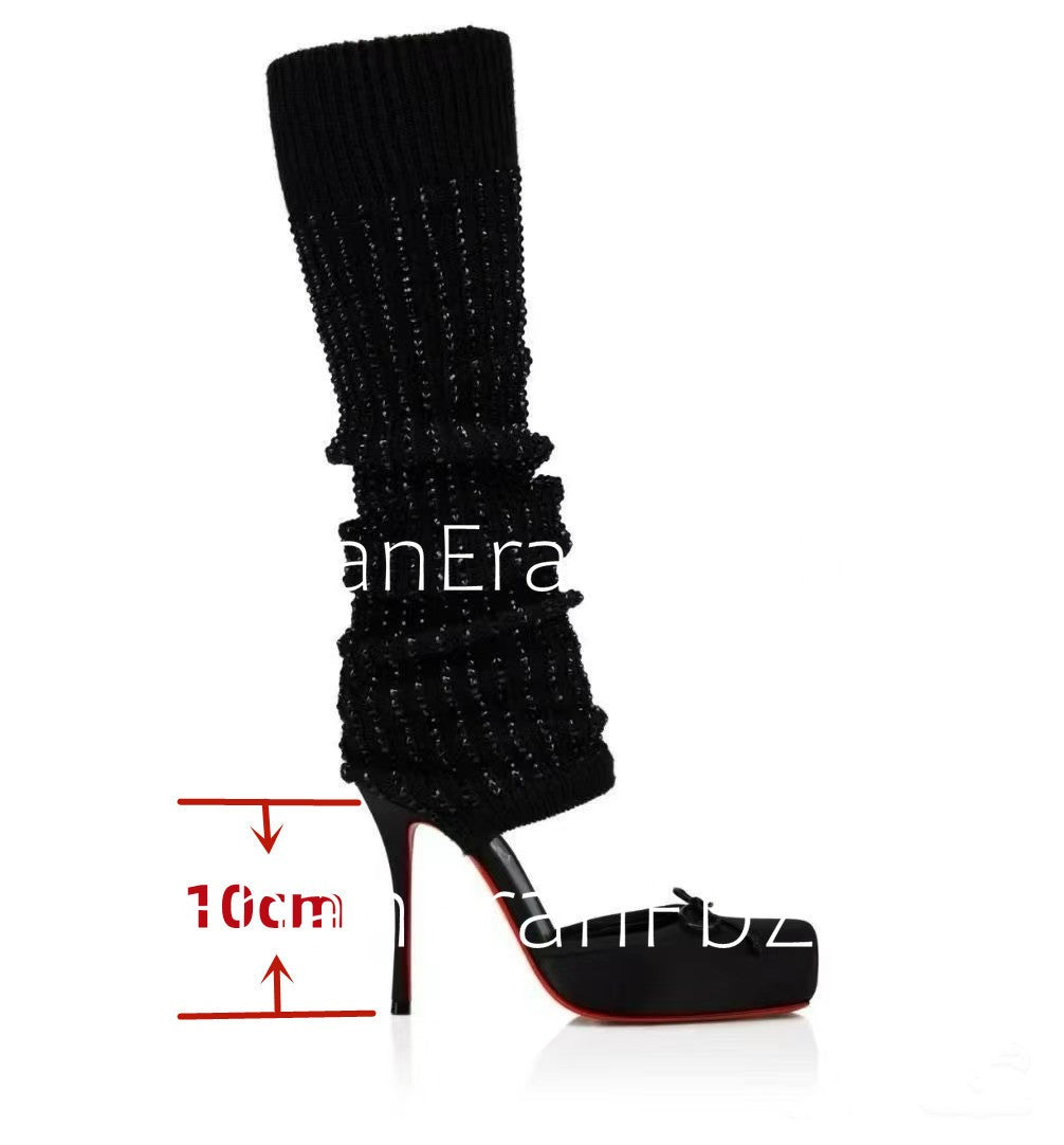 2025 Spring/Summer New Ballet High Heels Fashion Stretch Stockings Hot Diamond Women's 34-46 Large High Heels Sandals