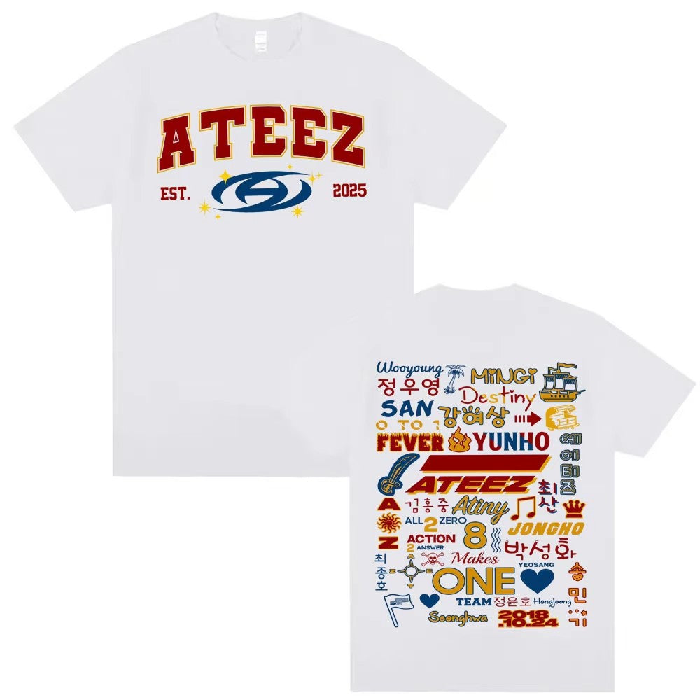 Kpop Ateez 2025 World Tour in Your Fantasy Merch T Shirts Men Women Korean Fashion Retro High Street T-shirt 100% Cotton T Shirt