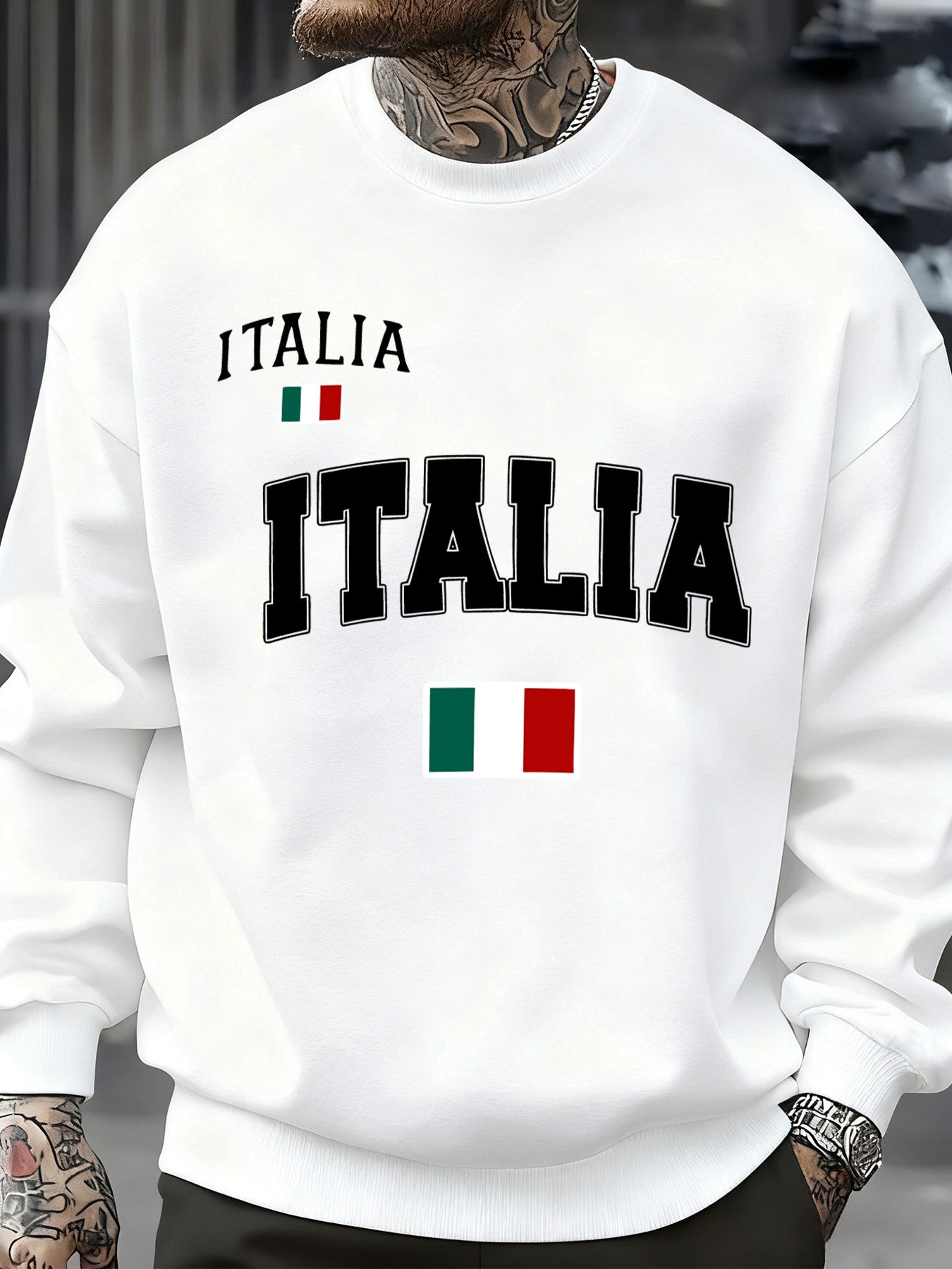 Italia Italian Flag Print Autumn Men Sportswear Fleece Sweatshirt Street Casual Pullovers Oversized Clothes Unisex Fashion Tops