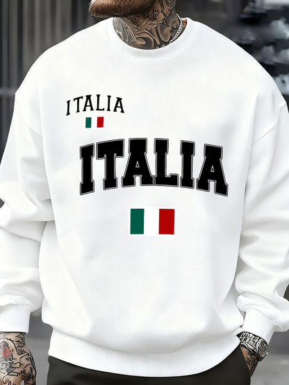 Italia Italian Flag Print Autumn Men Sportswear Fleece Sweatshirt Street Casual Pullovers Oversized Clothes Unisex Fashion Tops