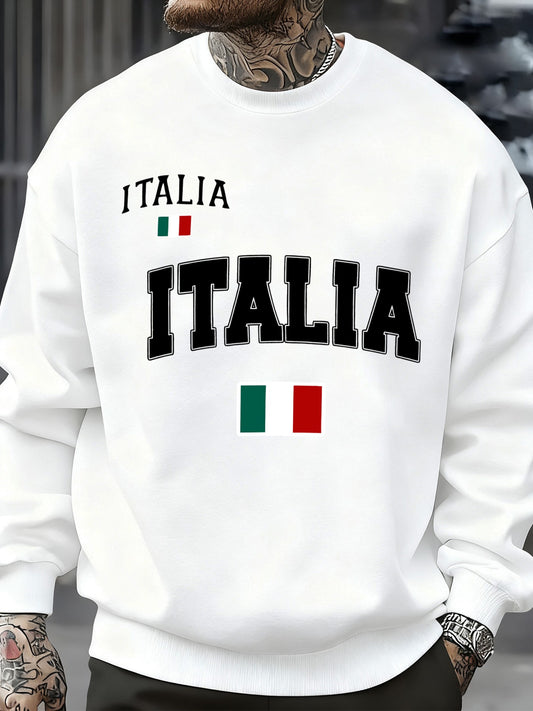 Italia Italian Flag Print Autumn Men Sportswear Fleece Sweatshirt Street Casual Pullovers Oversized Clothes Unisex Fashion Tops