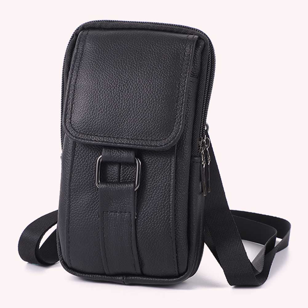 Portable Men Messenger Bags Cowhide Leather Cell Phone Belt Pack Fashion Simple Multi-pockets Casual for Outdoor Sport