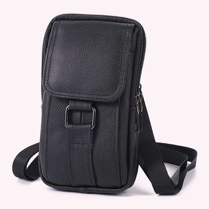 Portable Men Messenger Bags Cowhide Leather Cell Phone Belt Pack Fashion Simple Multi-pockets Casual for Outdoor Sport