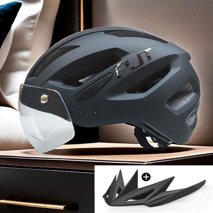 PJT Adult Bike Helmet With Rechargeable LED Rear Light Dual Mode Goggle Cycling Helmet MTB Lightweight Breathable Bicycle Helmet