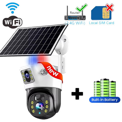 10X Zoom 4G SIM Solar Camera Dual Lens Outdoor Waterproof WiFi Solar IP Security Protect PIR Human Detection CCTV Cameras V380