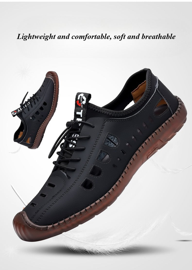 Summer Men's Leather Sandals Tendon Sole Slip on Flat Casual Sandals Outdoor Beach Sandal Shoes for Men Sandalias De Hombre 2025