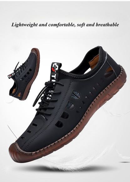 Summer Men's Leather Sandals Tendon Sole Slip on Flat Casual Sandals Outdoor Beach Sandal Shoes for Men Sandalias De Hombre 2025