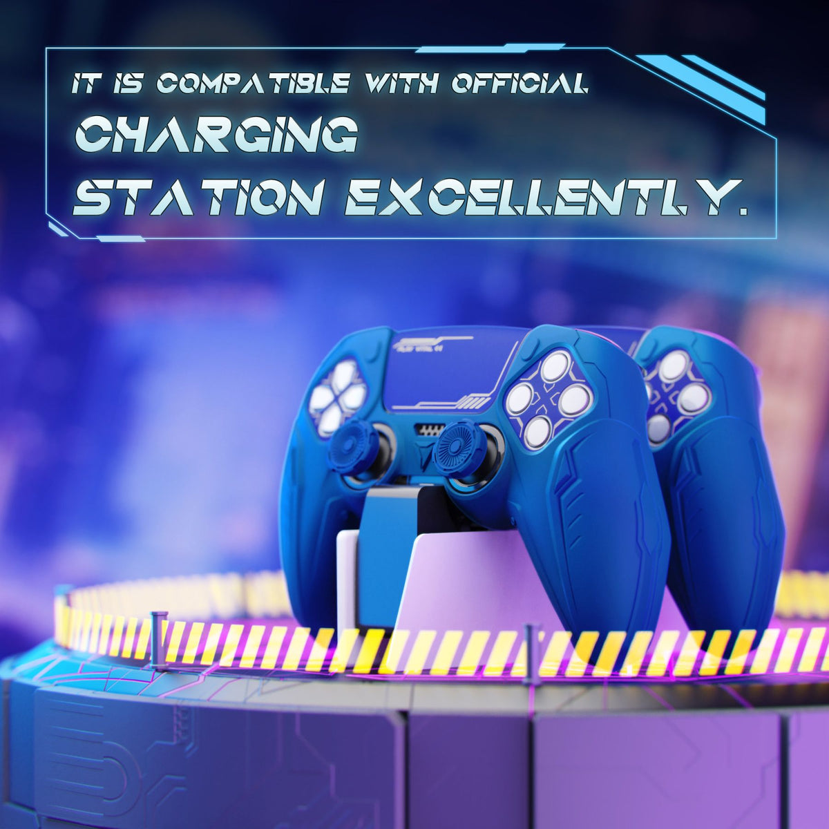 PlayVital Silicone Grip Case for PS5 Controller - Futuristic CyberMech Design Cover Compatible with PS5 Official Charging Dock