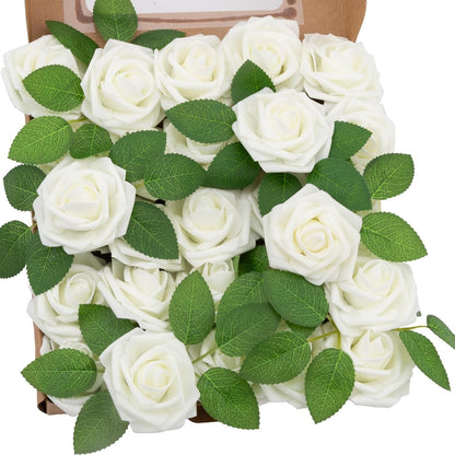 5-100pcs Fake Rose Flower Green Leaves for Valentine's Day Wedding Birthday Party Artificial Roses Heads with Stems Supplies