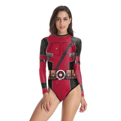 Zawaland Adult Superhero Deadpool Wolverine Print Long Sleeve Party Jumpsuit Cosplay Costume Halloween Party Zentai Bodysuit