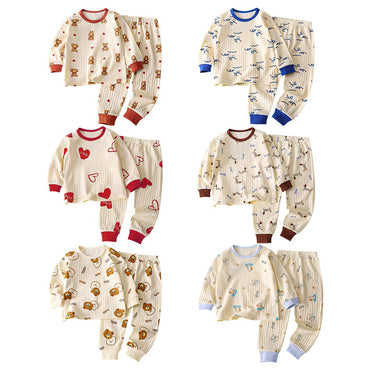 Kids Casual Autumn Long Sleeve Pajamas Set Boys and Girls Cartoon Print Home Wear Comfortable Soft Fabric Sleepwear