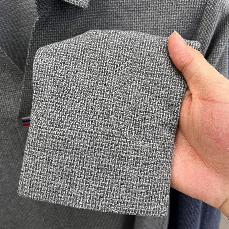 High end brand men's long sleeve V-neck polo shirt autumn fashion new striped embroidery design boutique golf top casual T-shirt