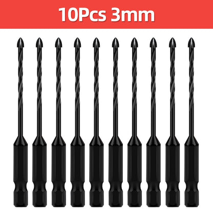Conjunto de brocas TOOLEYE Cross Hex para concreto, porcelanato, vidro, metal, kit de brocas multifuncionais para ferramentas elétricas, brocas de perfuração
