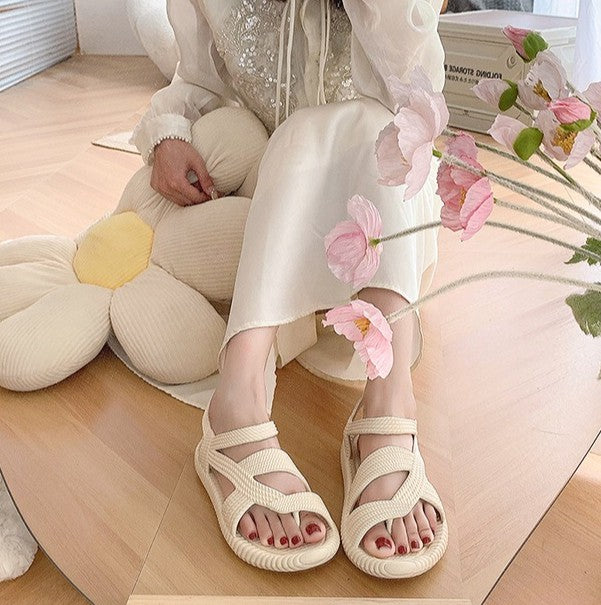 Men's Beach Sandals Summer Vacation EVA Non-Slip Straw Sandals Fashion Couple Flip Flops Soft Outdoor Breathable Casual Shoes