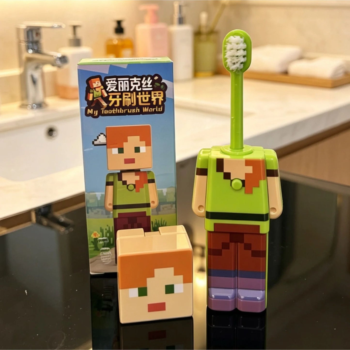 **Anime my world Scalable Toothbrush Cute MC Figures Transformable Soft Bristled Toothbrush Fine Bristled Gifts//
