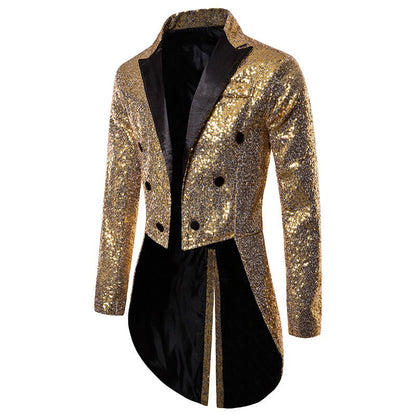 Fashionable Tailcoats for Men's Party Stage Banquets Nightclubs Performances Sequins Designs Slim Fit Blazer Masculino