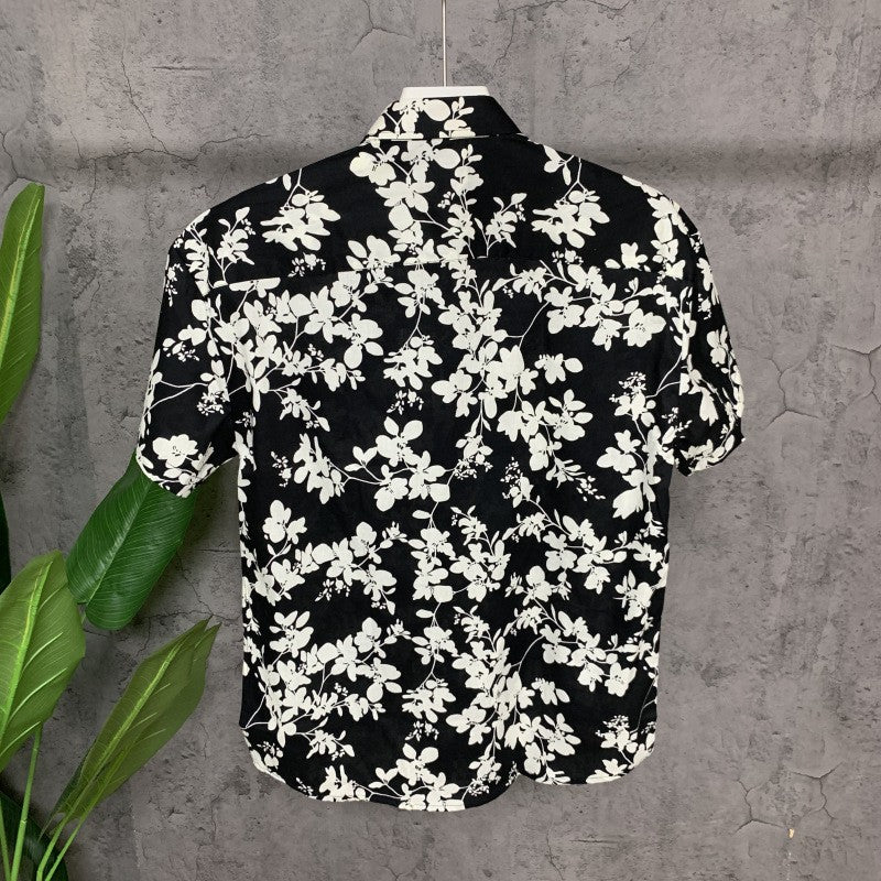 High-end  new summer big floral short-sleeved shirt for men, stylish casual half-sleeved shirt, trendy brand top