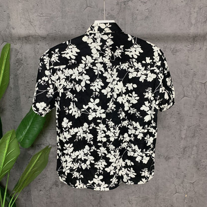 High-end  new summer big floral short-sleeved shirt for men, stylish casual half-sleeved shirt, trendy brand top