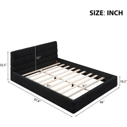 Grounded Bed Upholstered Platform Bed with Unique Design Thick Fabric Headboard, Wood Platform Bed Frame for Kids Adults Bedroom