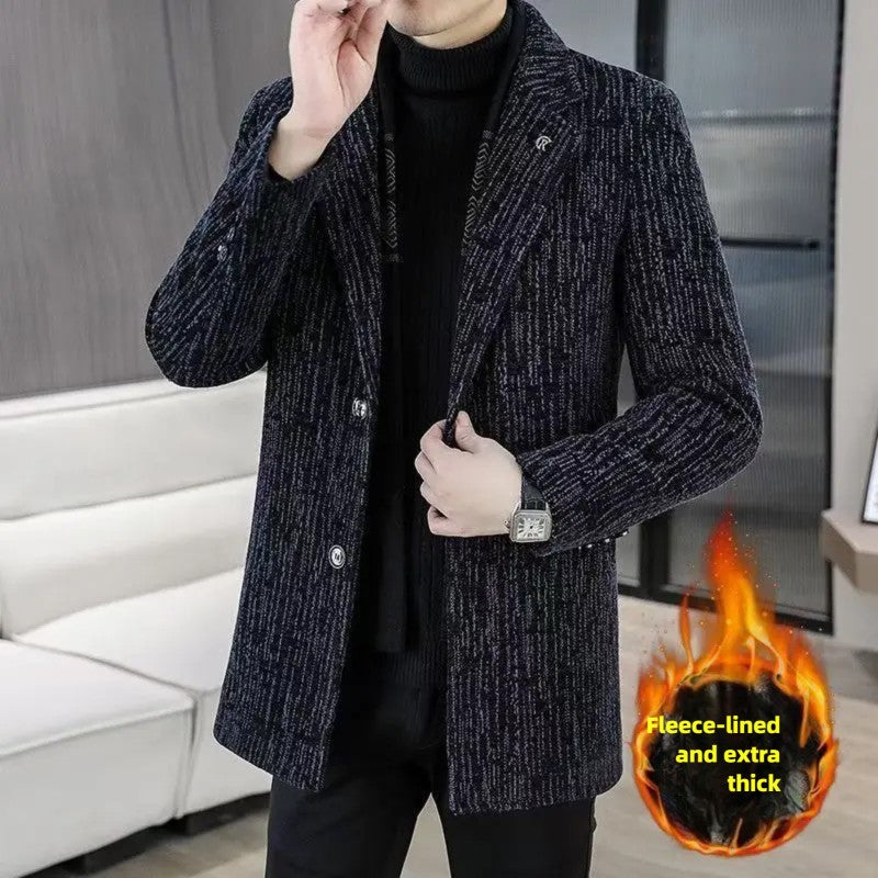 Men's Mid-Length Wool Overcoat - Heavy Blend Winter Trench Coat for Modern Style Wool Overcoat