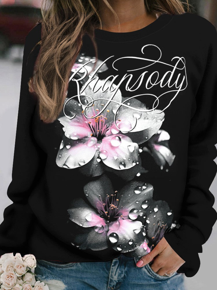 Outdoor Women's T-Shirt Casual Long Sleeve Pattern Print Street Crew Neck Fall Female Oversized Clothing Fashion T Shirts