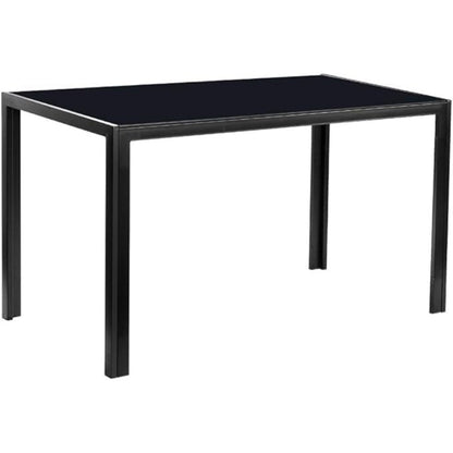 Modern Rectangular Dining Table with Black Glass Top, Steel Frame, Seats 4, Easy to Clean, Ideal for Kitchen Use