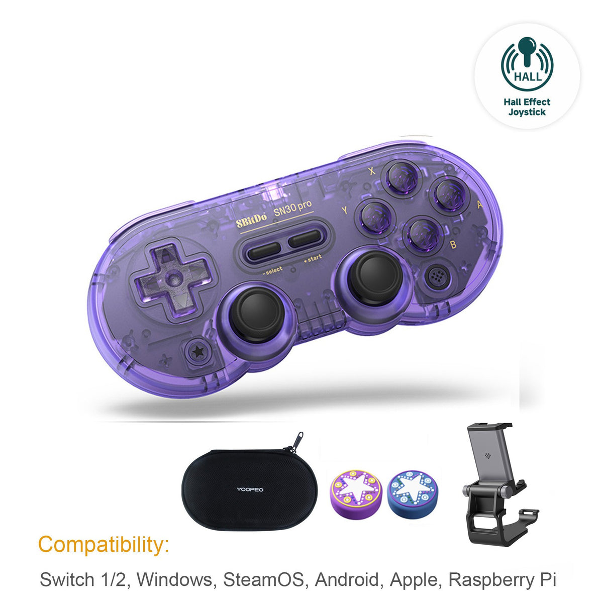 8Bitdo SN30 Pro Bluetooth Wireless Gaming Controller with Hall Effect for Switch 2 MacOS Android Raspberry Pi Windows Steam Deck