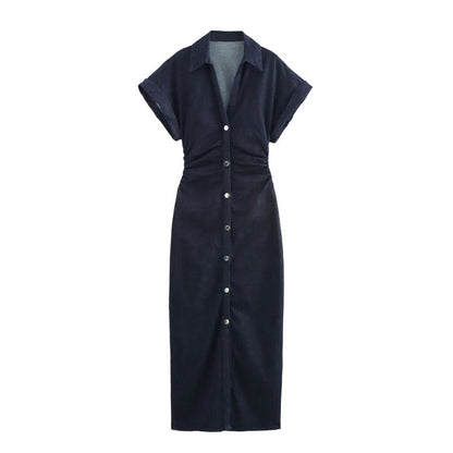 ETJ 2025  Spring New 1975 series denim MIDI dress with lapel side zipper fashion