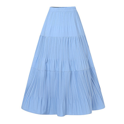 ZANZEA Plus Size 5XL Women Maxi Skirts 2025 Autumn Elastic Waist Pleated Long Skirt Casual Solid Color High Waist Ruffled Skirts
