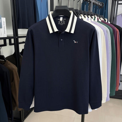 Men's 100% Cotton Original Design Printed Long Sleeved Polo Shirt Spring Autumn Simple Fashion Business Lapel T-shirt Men's Wear