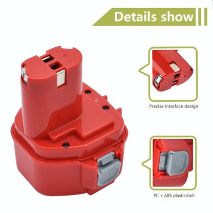 Uma bateria de níquel substituível adequada para ferramentas elétricas Makita, 12V, 12800mAh, modelos 1220, 1222, 1235, 1233S e 6271.