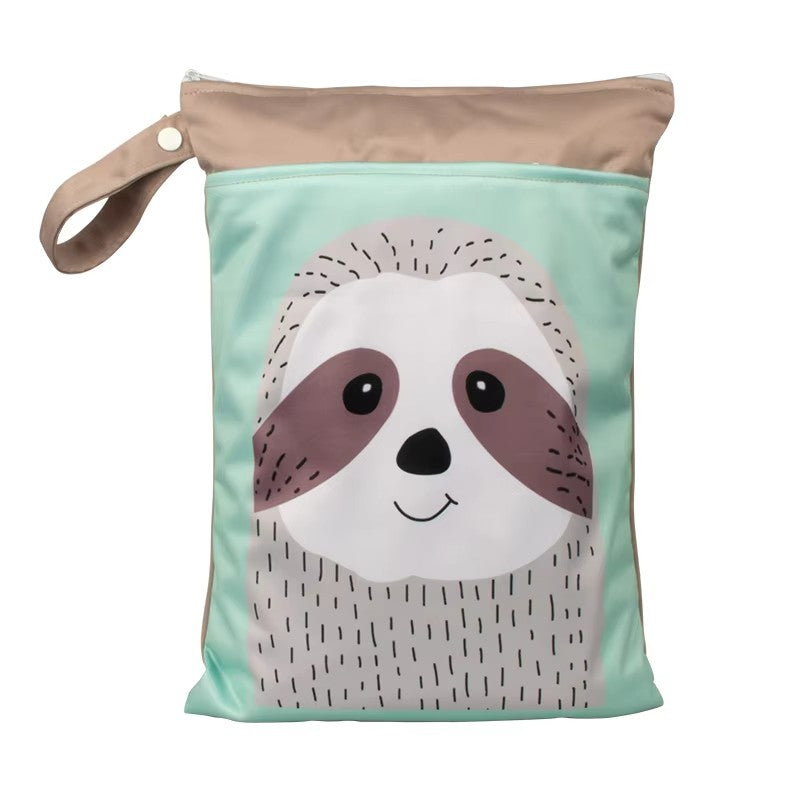 Washable PUL Waterproof Wet Dry Bag - Cute Print, 2 Pockets for Cloth Diapers, Travel, Beach, Pool & Gym| Toiletry Bag