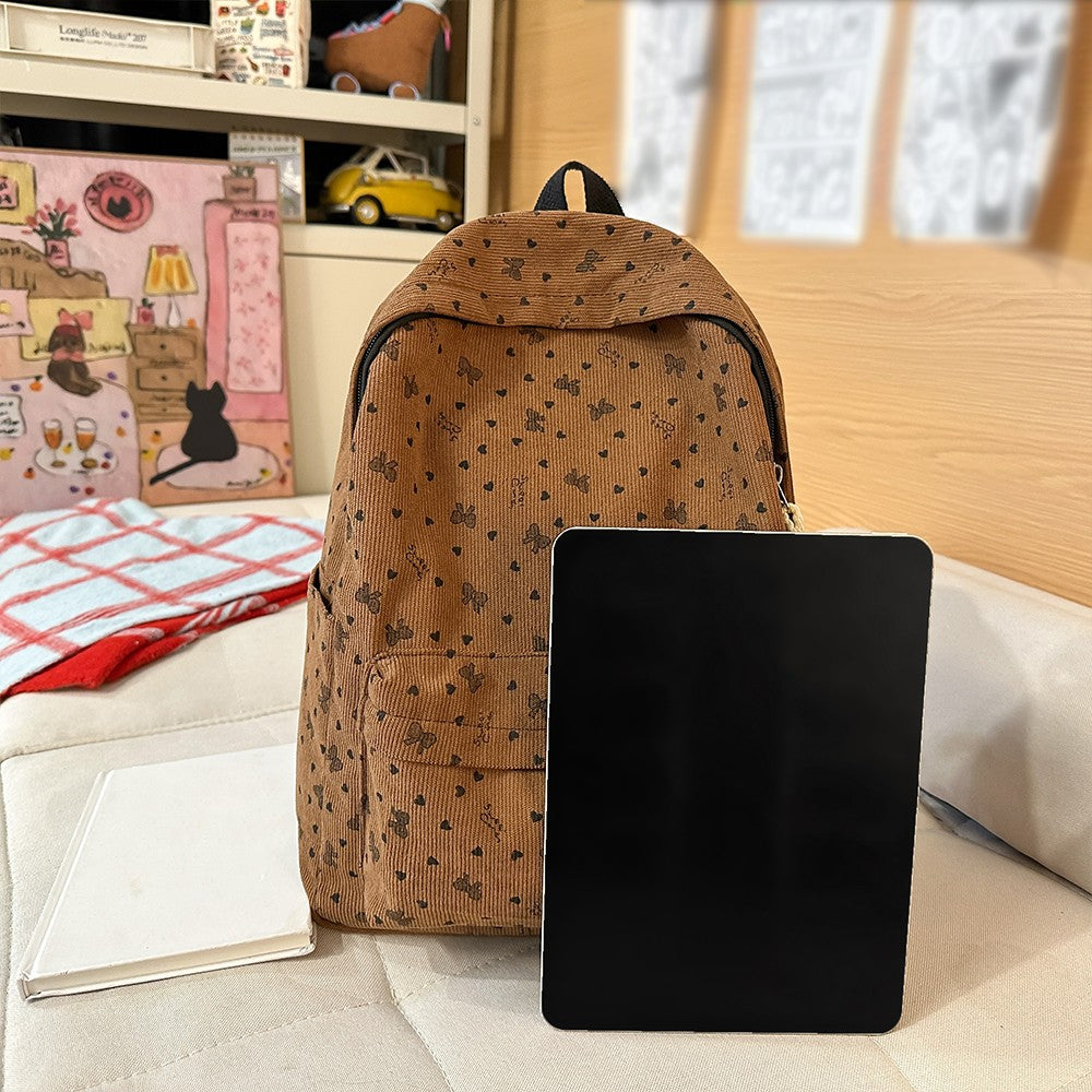 Mochila de Veludo Cotelê Outono Inverno Nova Mochila de Grande Capacidade para Aulas, Deslocamento, Mochila Versátil, Mochila de Viagem ao Ar Livre