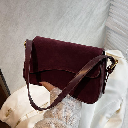 Solid Color Striped Flannel Women Crossbody Bag Quiet Luxury Designer Bag Fashionable Elegant PU Leather Shoulder Bags for Women