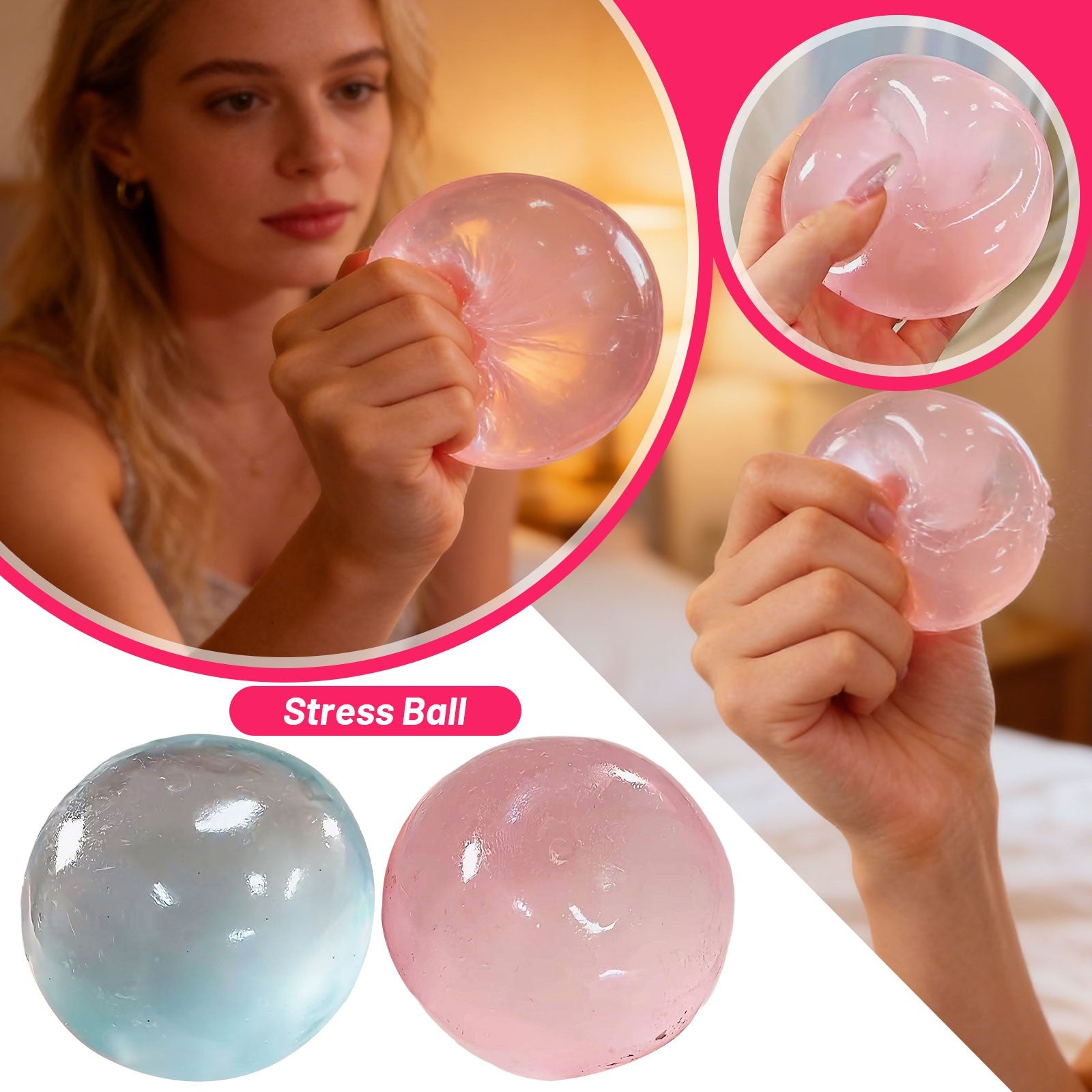 Transparent Squishy Ball Stress Relief Toy Anti Anxiety Squeeze Toy Crystal Decompression Gadget Fun Fidget Toy for Adults Kids