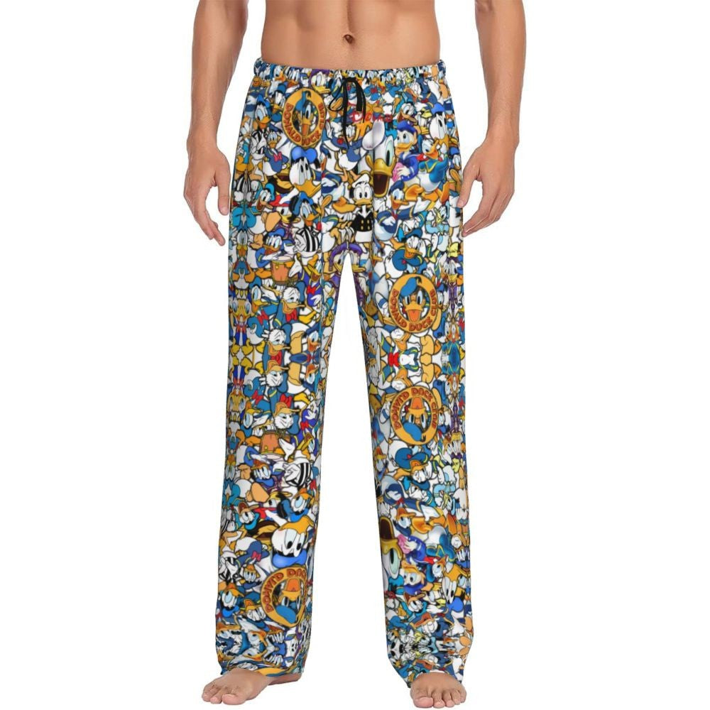 Custom Print Mickey Mouse Donald Duck Pajama Pants Men Sleep Sleepwear Bottoms with Pockets