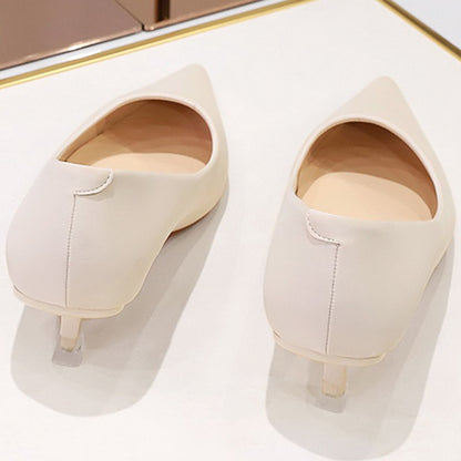 New Big Size Women's Boat Shoes Leather 4.5cm High Heels Pointed Toe Pumps Stilettos Basic Pump For Female White Black Wine Red