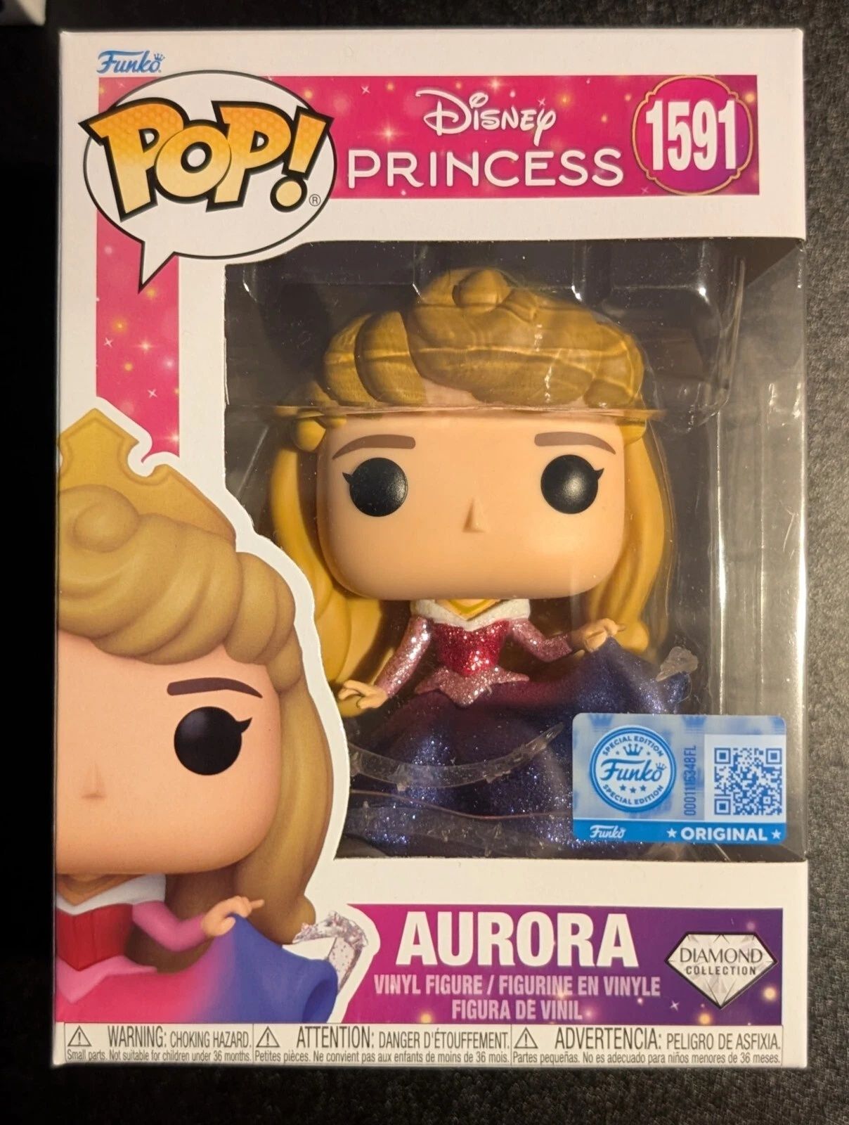 Pop! Disney Princesa Aurora (Diamond) #1591 Boneco de Ação Funko Colecionável Figuras de Vinil Modelo Brinquedos Estátua de Boneca Q Version Presentes