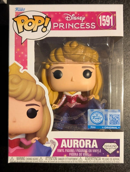 Pop! Disney Princesa Aurora (Diamond) #1591 Boneco de Ação Funko Colecionável Figuras de Vinil Modelo Brinquedos Estátua de Boneca Q Version Presentes