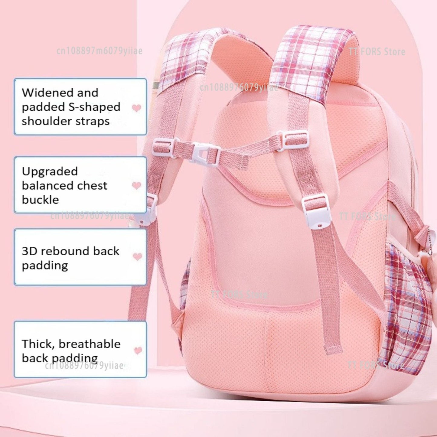 Mochila Escolar Infantil Feminina Xadrez Ergonômica Protege a Coluna Grande Capacidade Leve Impermeável