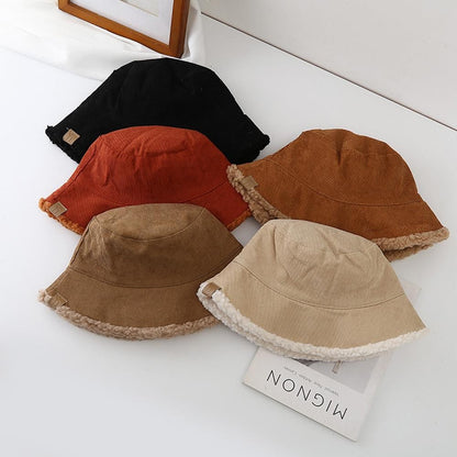 Trendy Lambswool Winter Bucket Hat Thickened Soft Fisherman Cap Warm Corduroy Beanies Cap for Casual, Trips, Sports, Skiing