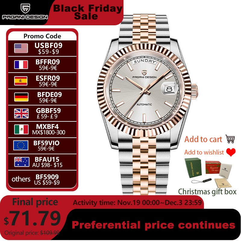 PAGANI DESIGN Men's Watches 2025 New Enamel Dial DD36 Automatic Watch Men Business Waterproof Mechanical Wristwatch For Men Gift