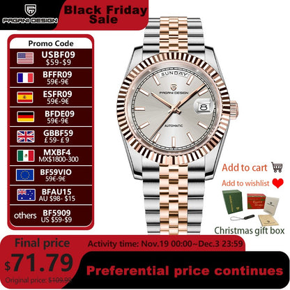 PAGANI DESIGN Men's Watches 2025 New Enamel Dial DD36 Automatic Watch Men Business Waterproof Mechanical Wristwatch For Men Gift