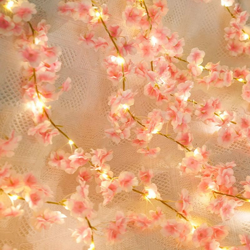 1Pcs Artificial Flowers Pink Cherry Blossom Vine 180CM LED Lights Garland for Home Decor Wedding Decoration DIY Party Supplies