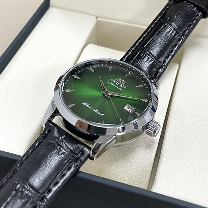 Orient Automático Masculino, Mostrador Preto, Pulseira de Aço Inoxidável, Relógio de Pulso Clássico de Negócios Resistente à Água com Exibição de Data
