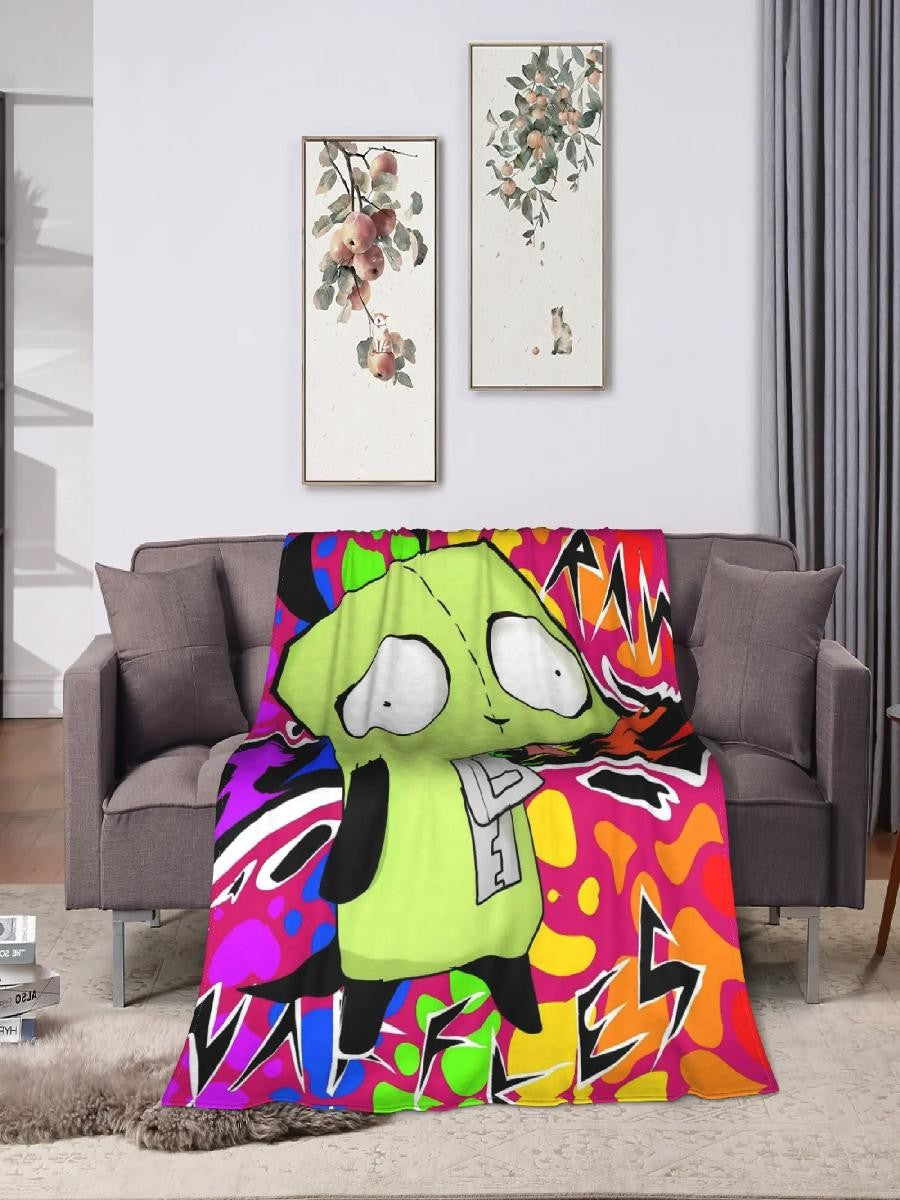 Invaders Zim Funny Character Throw Blankets Soft Warm Bedding for Couch Chair Camping Spring Bedspread