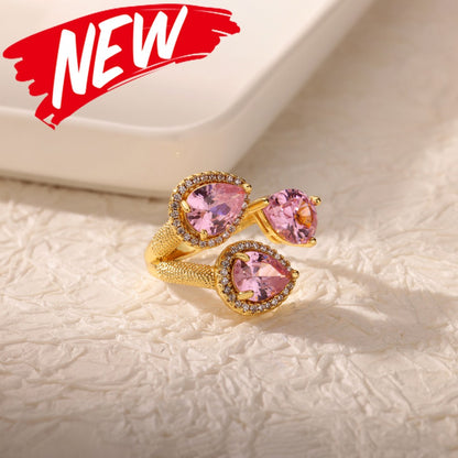 Anéis de Luxo em Aço Inoxidável Banhado a Ouro Pedra Colorida Zircônia Cristal Coração Anel Feminino Casamento Joias Boho Presente de Natal
