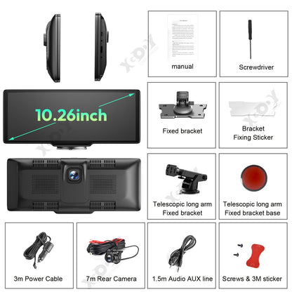 4K 1080P  10.26" Wireless Apple CarPlay Android Auto Touchscreen Car DVR Dashcam Dual Lens Video Recorder Mirror Link WIFI BT FM