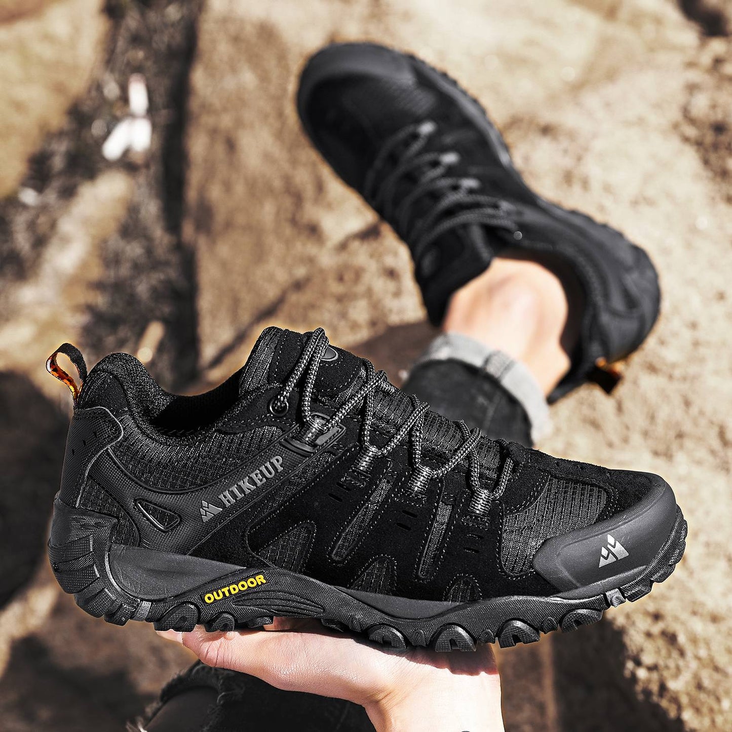 HIKEUP Tênis Masculino de Caminhada em Couro Camurça, Calçados Outdoor Resistentes ao Desgaste Masculinos para Trekking, Caminhada, Caça e Tênis Táticos